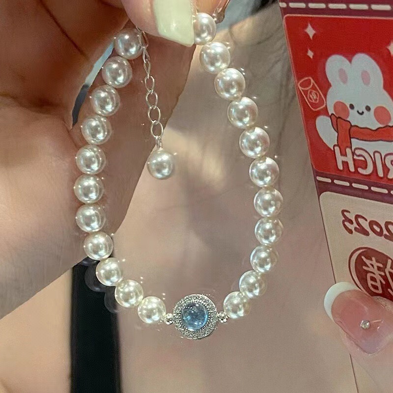 Women's sapphire bracelet s925 sterling silver high-grade Pearl design temperament bracelet all-match commuter