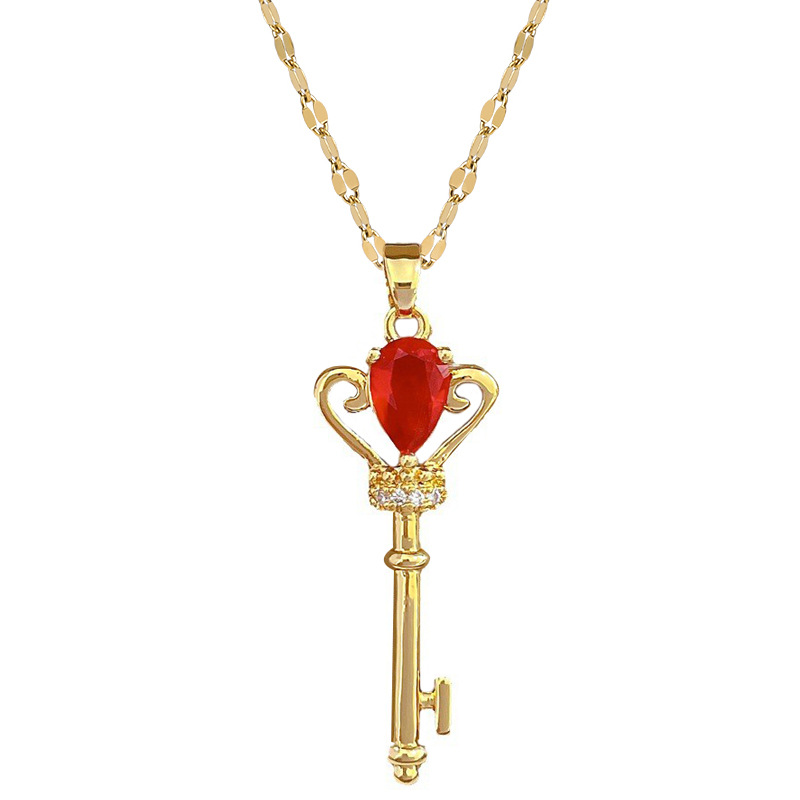 Stainless Steel Copper Queen Inlay Crown Key Zircon Pendant Necklace display picture 4