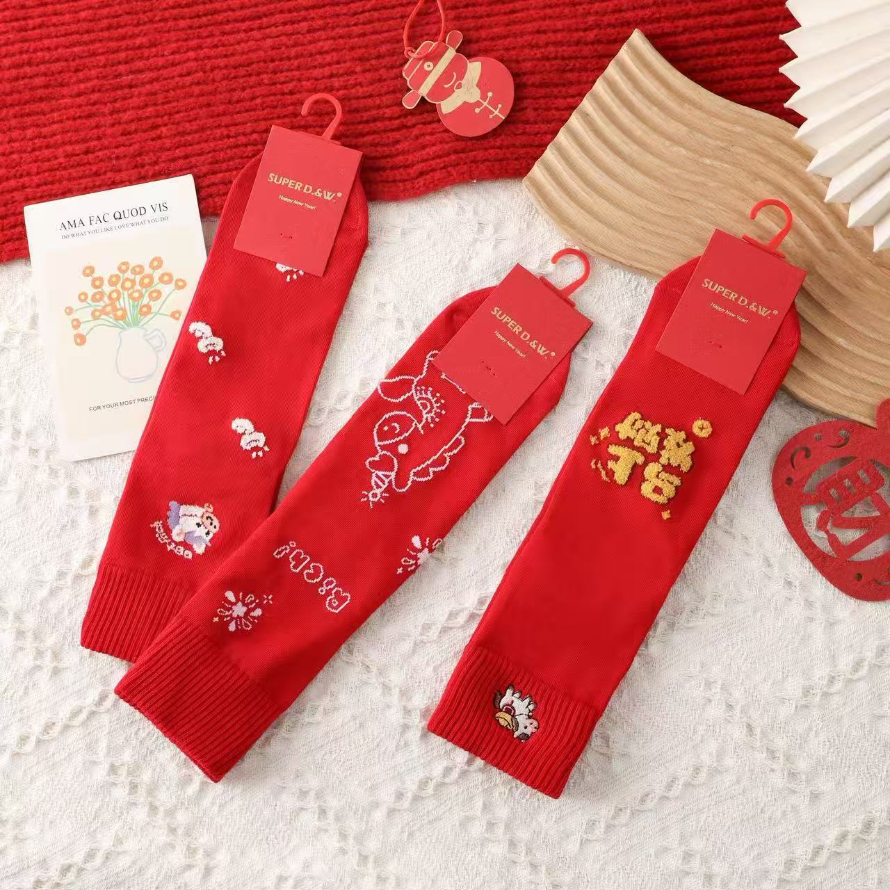 2026 Year Of The Horse Zodiac Cartoon Long Cotton Socks Year Red Socks Cute Christmas High Socks
