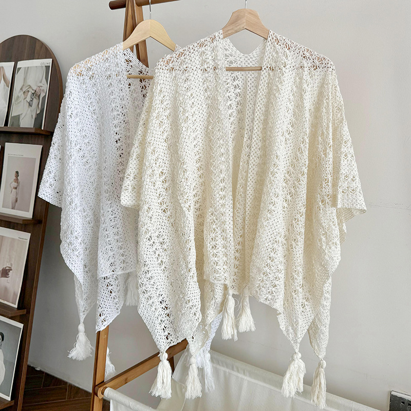 Chal para mujeres de verano 2025 nuevo estilo Mori estilo de vacaciones nacionales retro vestido con bordas cardigan chaqueta exterior