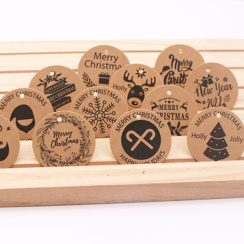 新款跨境热卖圣诞圆形吊牌ins风迷你小吊牌圆形卡纸卡牌可定logo