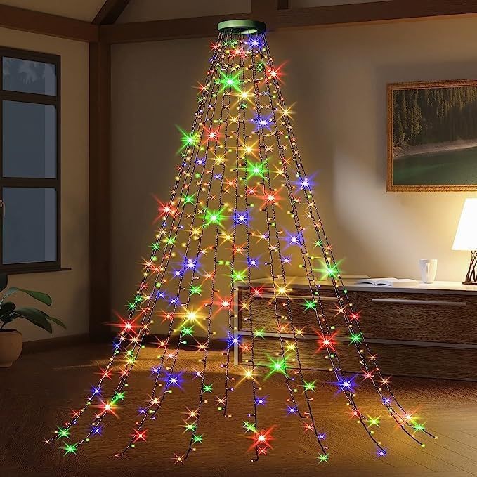 Led Star Waterfall Tree Topper Hanging Light For Christmas_voghion.com