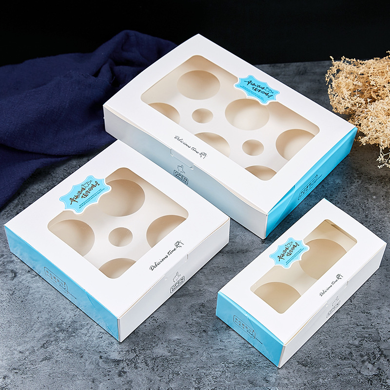 2/4/6粒装葡式蛋挞包装盒两四粒加厚开窗免折叠烘焙蛋糕盒子