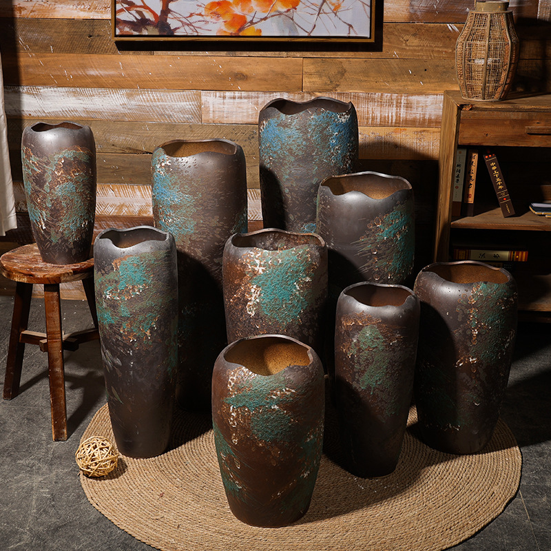 Succulent Flower Pot Handmade Creative Cut Ceramic Flower Pot Extra Large Retro Stoneware Courtyard Floor-Standing Pot B&B High Pot