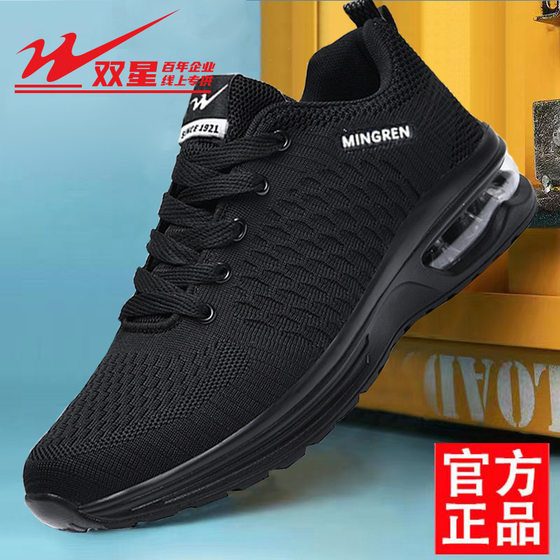 Double Star Shoes Men's sneaker Air Cushion Breathable New Mesh Shoes Men's Casual Shoes All Black Travel Shoes