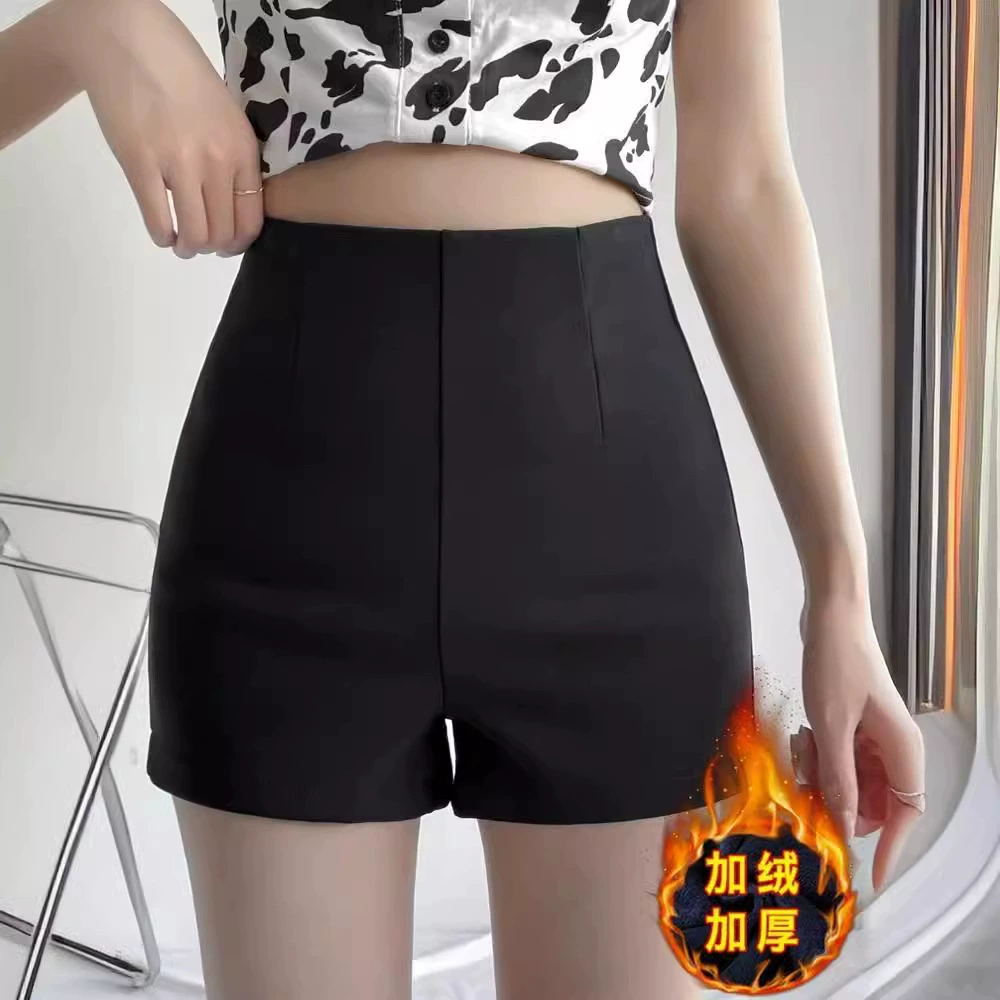 Demi-season shorts, warm trousers, black elastic leggings, boots, high waist, tight