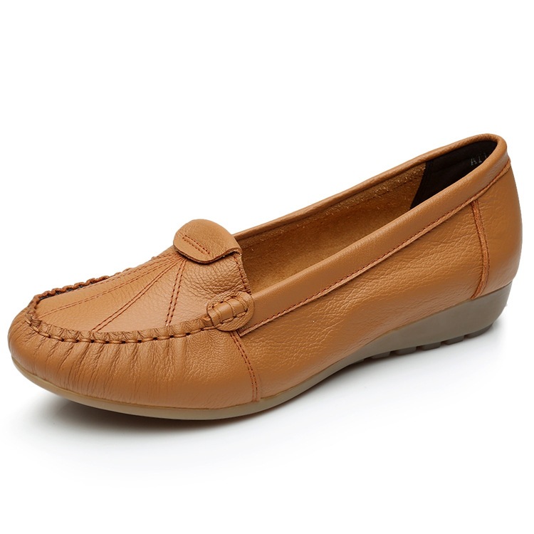 Comfortable leather single shoes with soft soles and soft uppers, flat shoes for mothers, available in multiple colors 3605