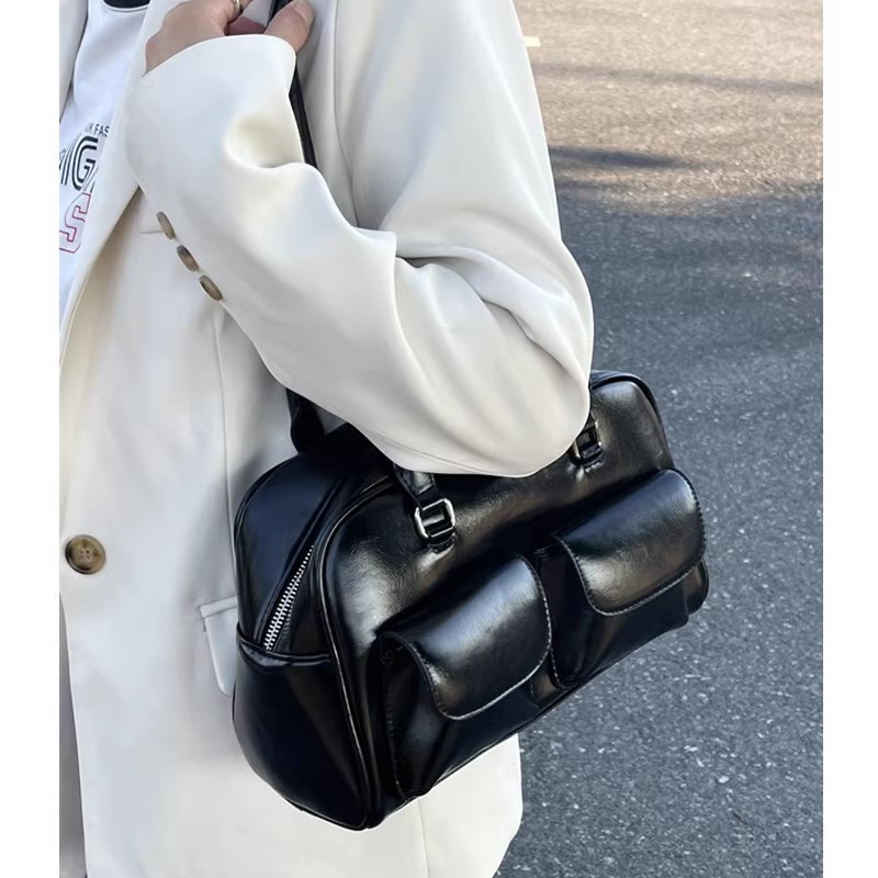 Bowling in cera d'olio dal design di nicchia coreano con tasche multiple, borsa sotto le ascelle casual, borsa a tracolla portatile per pendolarismo_voghion.com