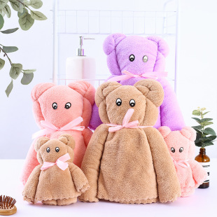 Gift Towel Coral Velvet Cartoon Bear Shaped Activity Wedding Souvenir Bath Towel Set High Density and Thickeneded