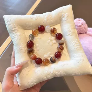 天然黄胶花水晶手链 女异象水晶手饰串 黄胶花红玛瑙水晶珠宝批发