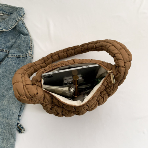 Bubble Cloud Pleated Foldable Large Capacity New Korean Style Casual Versatile Underarm Bag Checkered Embroidered Crossbody Bag