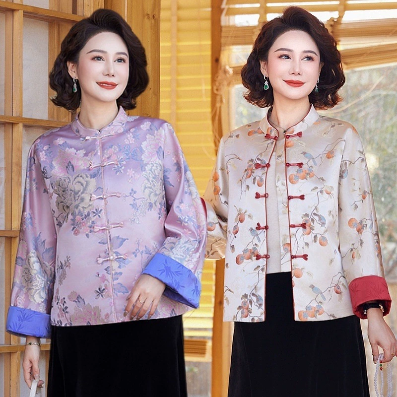 Элегантная куртка с воротником-стойкой в ​​традиционном китайском стиле на пуговицах, весна-осень 2025, новая свободная куртка в стиле ретро для мам