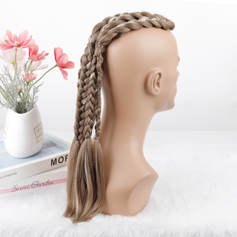 Cross-border men's wigs, Viking men's dreadlocks, synthetic fiber hair extensions, 24inch braided ponytail wigs