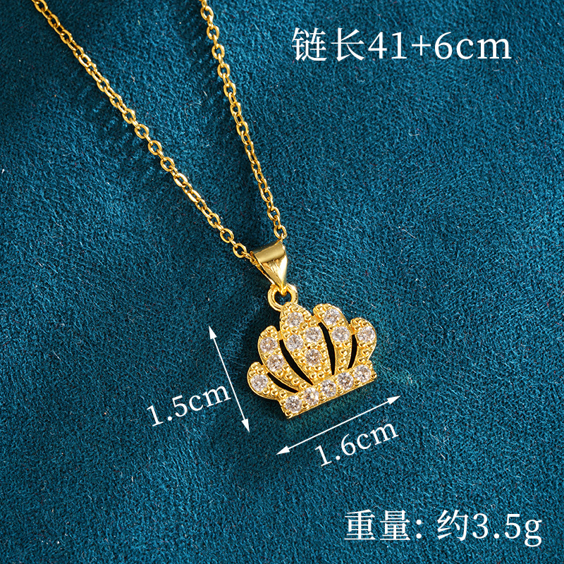 Collar de oro de arena vietnamita nicho ligero de lujo incrustado agujero corona pendientes femeninas dulces de alta calidad joyas no se desvanecen