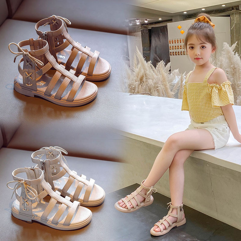 Girls Roman Sandals 2025 Summer New Korean Fashion Middle and Large Children High Top Little Girls Princess Children's Shoes