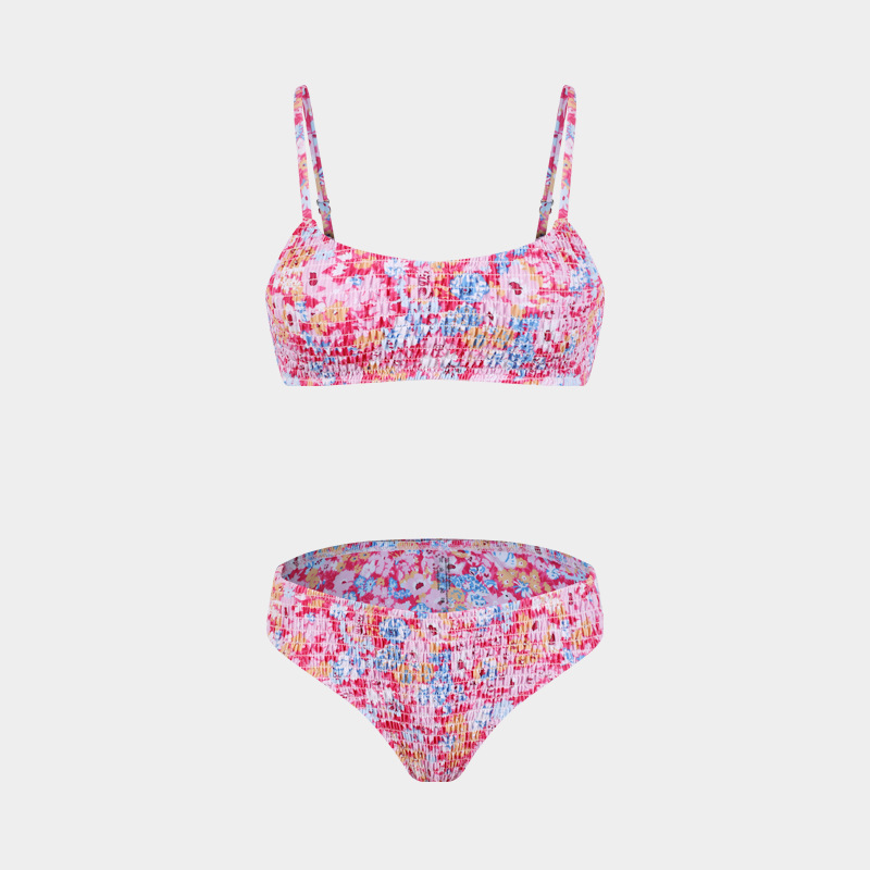 Women's Split Bikini Three-piece Swimsuit Floral Beach Wrap Set_voghion.com