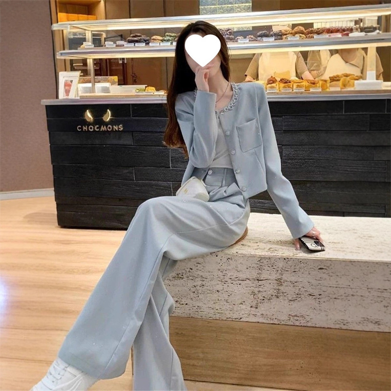 早秋穿搭一整套女装职业小香风减龄气质网红炸街阔腿裤两件套显瘦|undefined