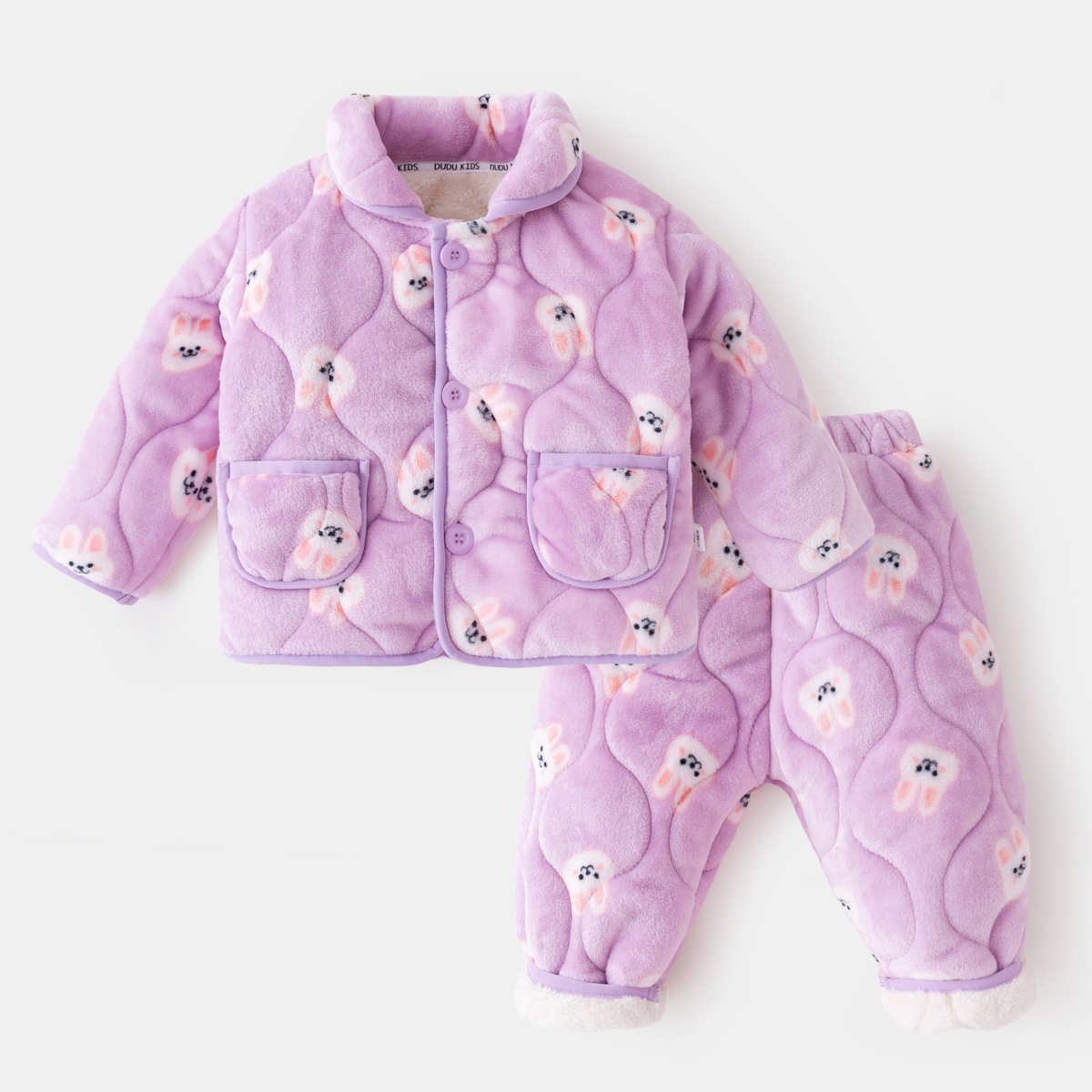 Ropa para el hogar de los niños ropa de invierno de dos piezas para niños Pijamas Pijama pantalones forrados de lana para Niñas Ropa cálida de algodón acolchado ropa de invierno