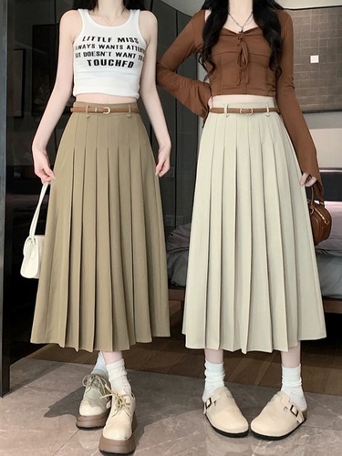 Gray pleated skirt for women 2024 early spring high-end drape skirt spring and summer women's slimming A-line