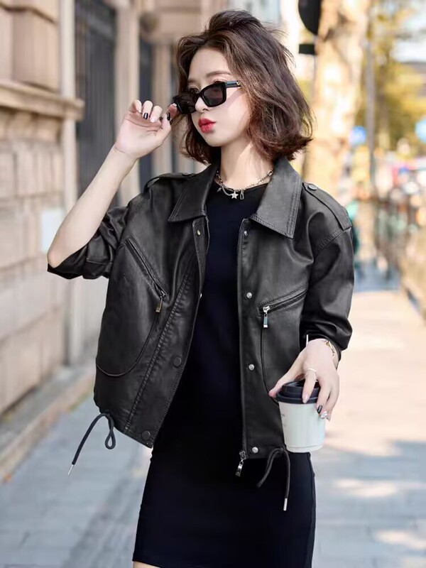 高端美式复古皮衣外套女高级感25春秋新款炸街机车服流行夹克上衣|undefined