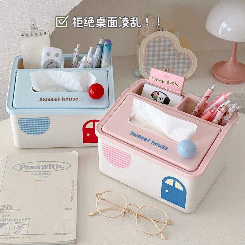 Cottage-Style Desktop Tissue Box 2025 New Model Living Room Coffee Table Spring-Loaded Tissue Box Cute Desktop Miscellaneous Storage Box
