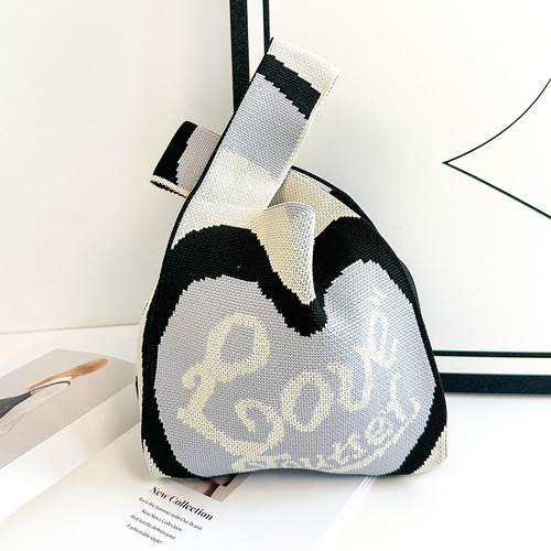 Knitted mobile phone bag for women dopamine color soft woven bag to wear Korean style ins contrast color love handbag wholesale