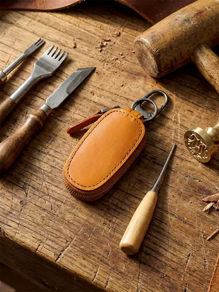 Handmade Retro Vegetable Tanning Head Layer Cowhide Key Bag Genuine Leather Casual Multifunctional Small Coin Purse Men's Car Lock Key Bag