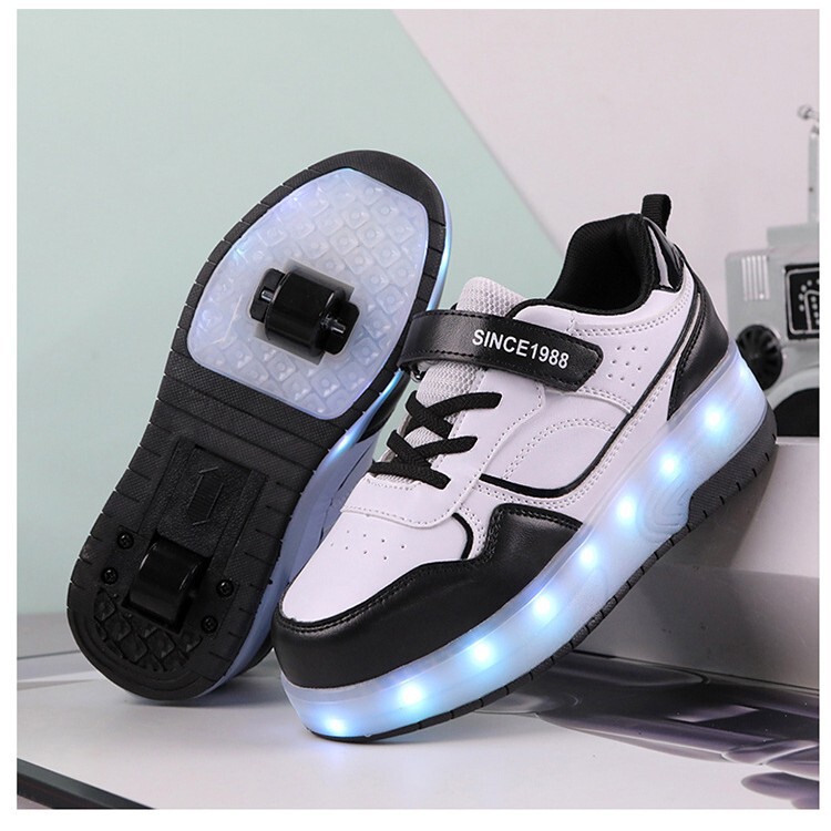 Manufacturer's Double-Wheeled Roller Skates for Boys and Girls, Rechargeable Light-Up Skates for Adults and Children, Automatic Delivery, Rechargeable
