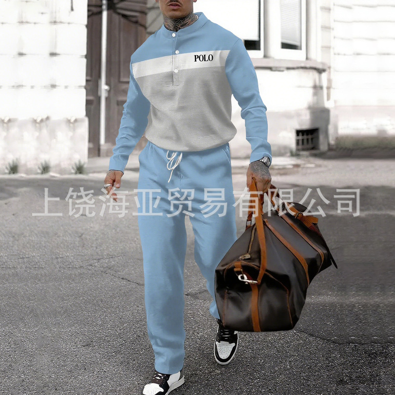 2025跨境新品欧美秋冬潮流款男士套装帅气时尚休闲运动男装一整套|undefined