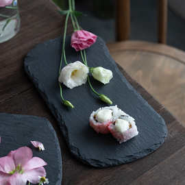多种创意异形石板盘法式料理摆盘黑色百搭风格意境平盘菜盘甜品盘