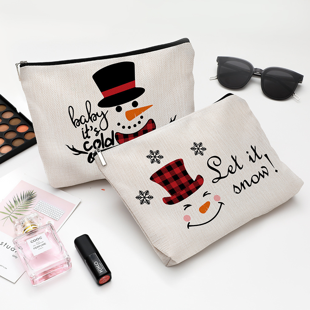 Navidad cosmética bolsa impermeable algodón y lino cremallera bolsa cosmética joyería bolsa de almacenamiento viaje artículos de tocador bolsa de almacenamiento