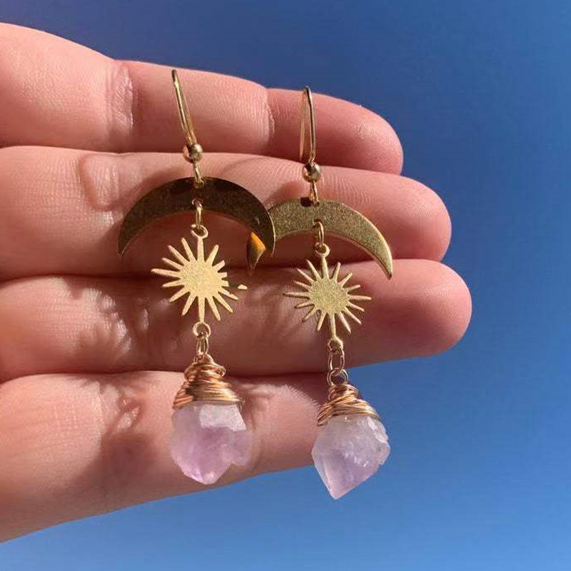 Retro Moon Crystal Handmade Drop Earrings 1 Pair
