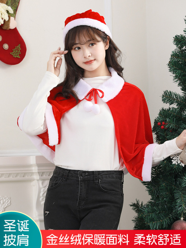 クリスマスの女性の大人の子供の帽子付きマントクリスマスのベルベットのマントの衣装|undefined