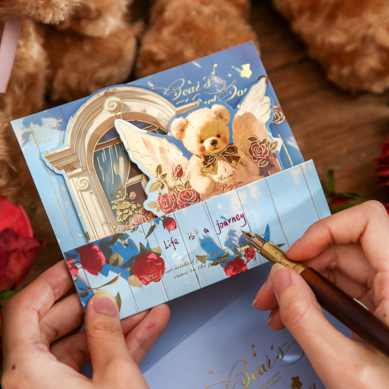 Mr. Paper Tarjeta de felicitación tridimensional Oso Mente Serie Cartoon Cute Student Gift Tarjeta de bendición navideña