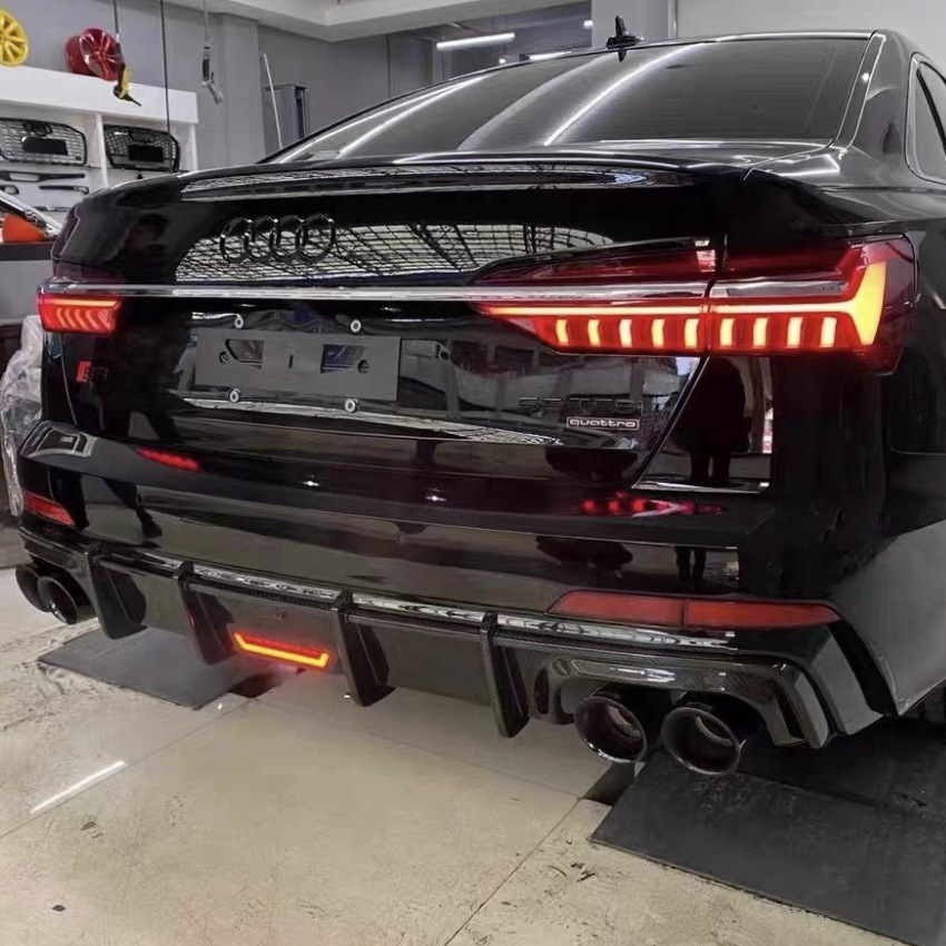 Suitable for 19-25 Models of Audi C8 A6 Modified to S6 with Lighted Rear Lip, S-Line Rear Diffuser, Tailpipe Exhaust, and Rear Bumper