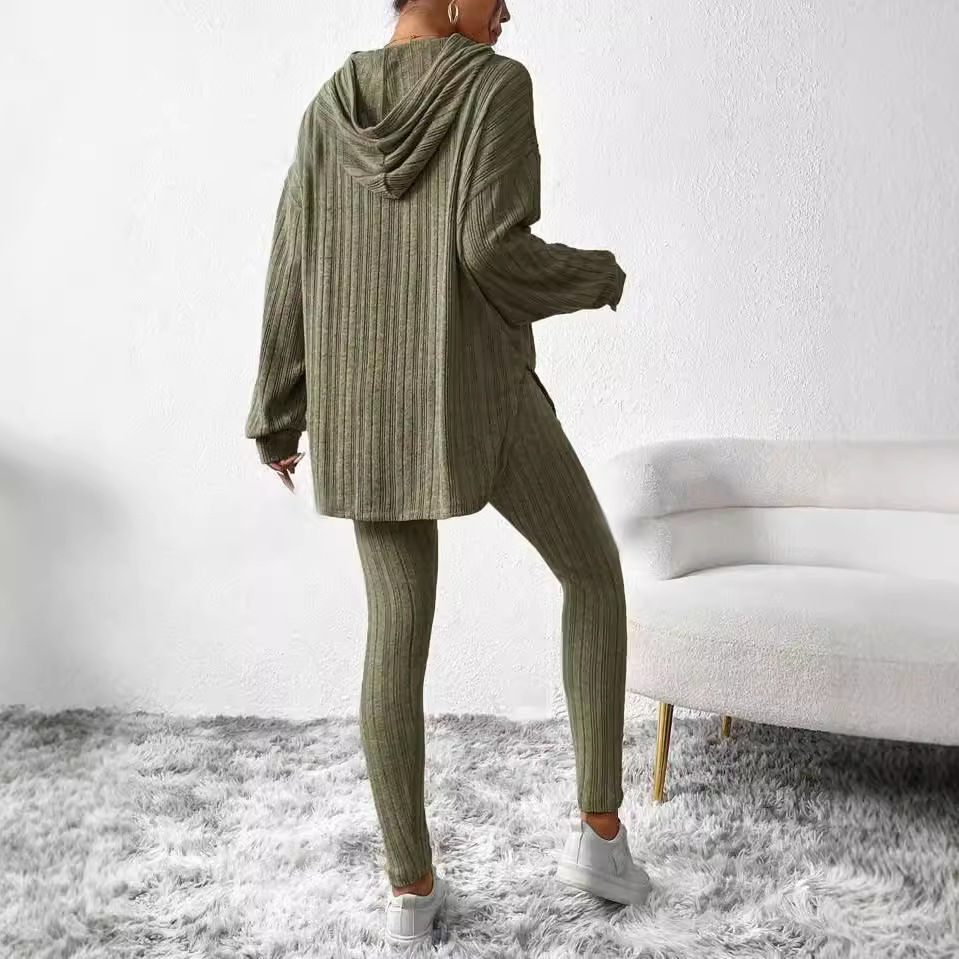 En stock Otoño Invierno Ropa europea americana de mujer de estilo transfronterizo Pantalones largos casuales holgados con capucha y mangas largas_voghion.com