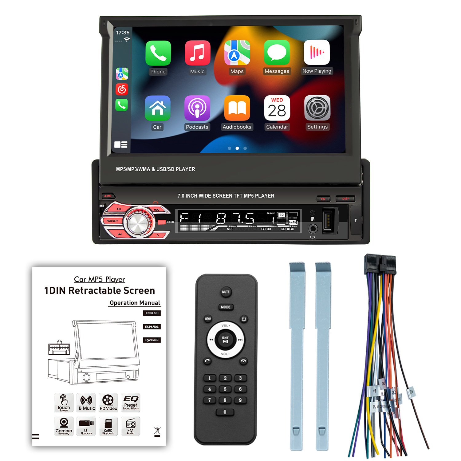 Reproductor MP5 para coche 9601C con pantalla retráctil de 7 pulgadas, Bluetooth, ranura para tarjetas, radio para coche, Carplay, retráctil eléctrico. image 7