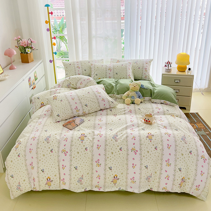 Fabrica textil de Nantong al por mayor sábanas de algodón nubes set de cuatro piezas set de edredón de viento idílico set de camas de dormitorios de estudiantes set de tres piezas