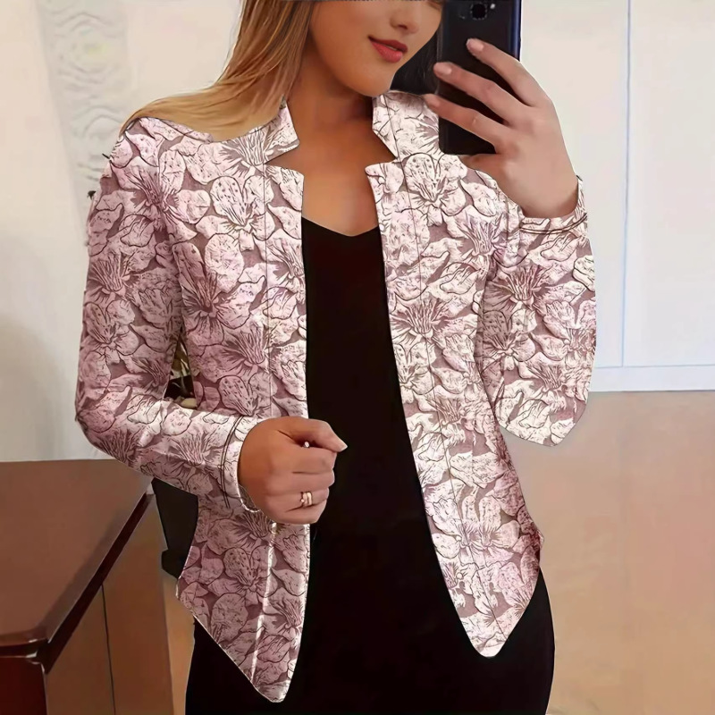 2026 Retro Printed Casual Long-Sleeved Cardigan Blazer, Suitable for Office and Work Attire for Women