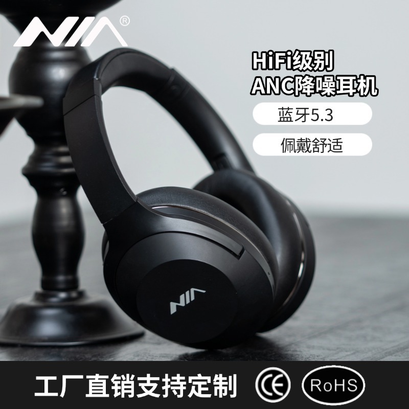 Audífonos NIA-J5 con Cancelación de Ruido ANC, Audífonos Bluetooth Supraaurales con Cancelación Activa de Ruido, Sonido Impactante