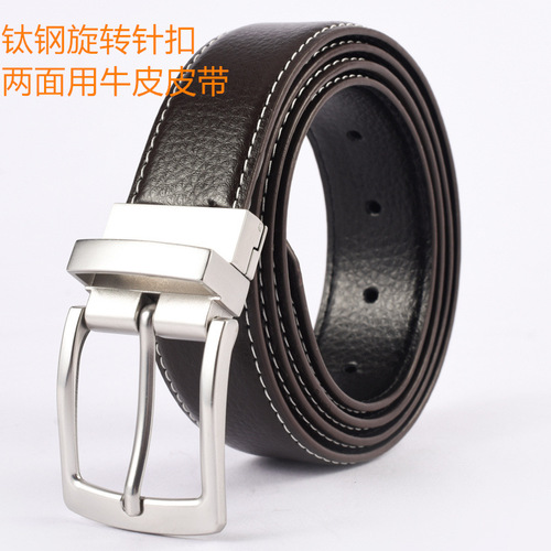 Plus-size cross-border men's genuine leather belt with rotating pin buckle, featuring a double-sided, lengthened, and minimalist design.