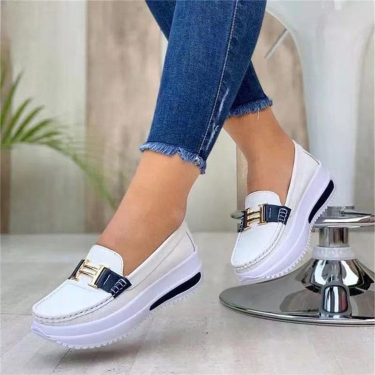 Women's Thick Sole Round Toe PU Shallow Cut Flat Sole Single Shoe