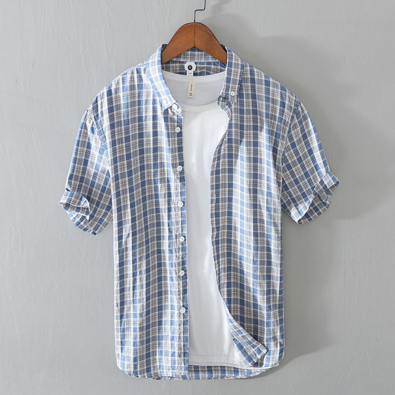 L869 summer new fashion striped short-sleeved shirt casual half-sleeved plaid shirt men's trendy men's coat shirt