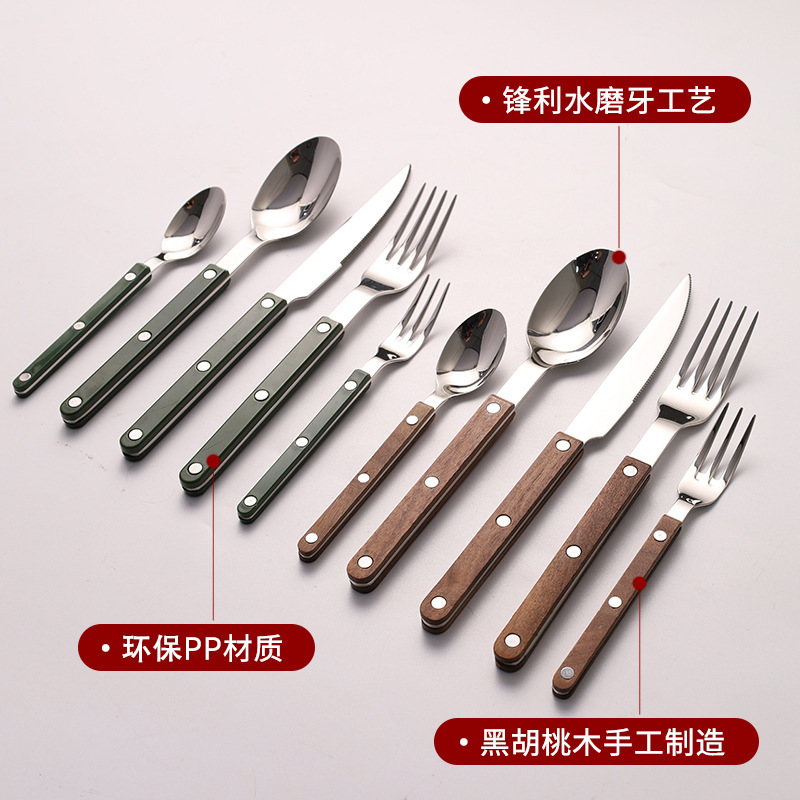 Shiduo 304 Stainless Steel Walnut Handle Western Steak Knife, Fork and Spoon Abs Handmade Gift Dessert Fork and Spoon Set Shiduo 304 Stainless Steel Walnut Handle Western Steak Knife, Fork and Spoon Abs Handmade Gift Dessert Fork and Spoon Set