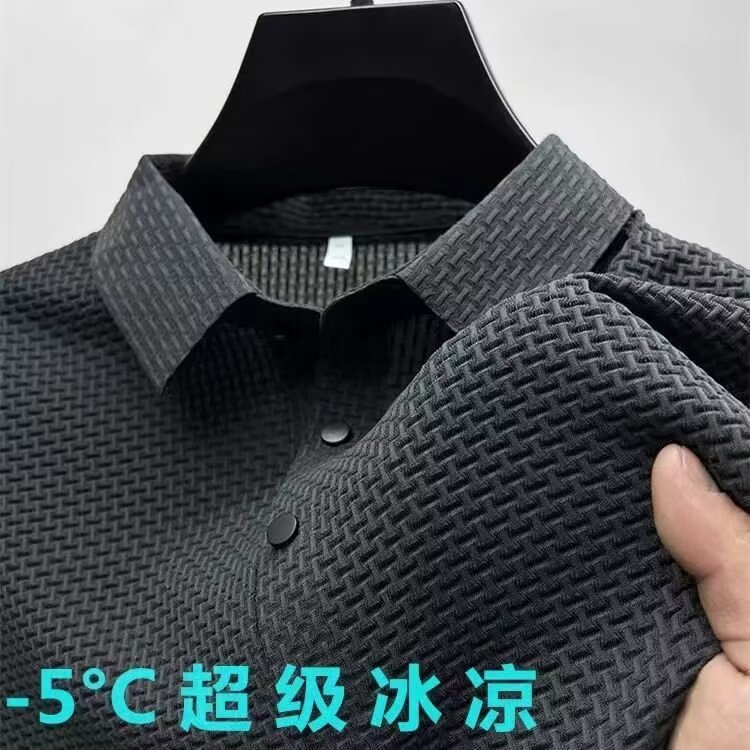 Camiseta de hielo de malla de alta gama cuello de camisa de hombre de color sólido de verano polo deslizante de media manga ropa de hombre