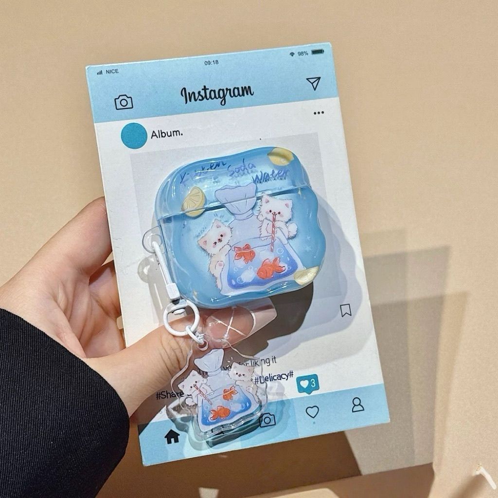 Cute bolsa de pez dorado gato nuevo para AirPods 4 generación cubierta de auriculares Apple AirPodpro3 estuche de protección Bluetooth