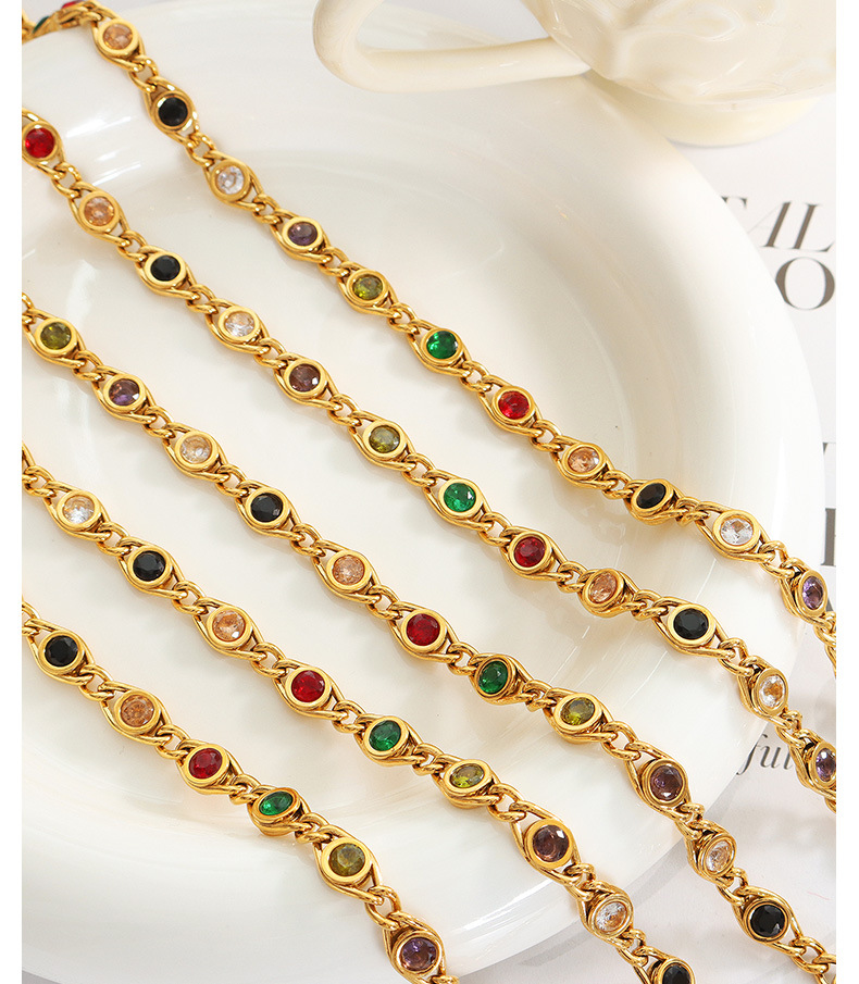 Fashion Colorful Titanium Steel Inlay Zircon Bracelets Necklace display picture 5