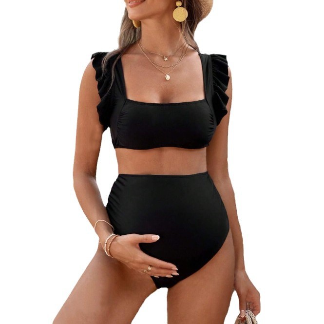 2025 nuevo bikini transfronterizo de baño de embarazo de color plano para mujeres europeas y estadounidenses de alta elasticidad bacon bikini