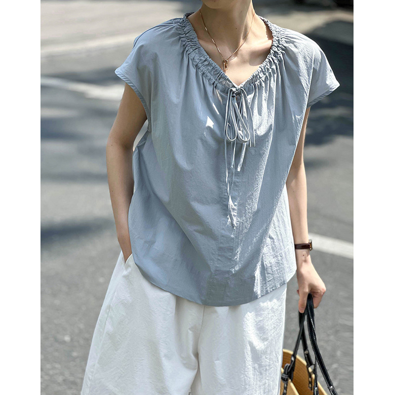 Juzhi Summer New Style T-Shirt, Fashionable Loose Design, Breathable Bowknot, High-Quality Soft Shirt for Women 86216