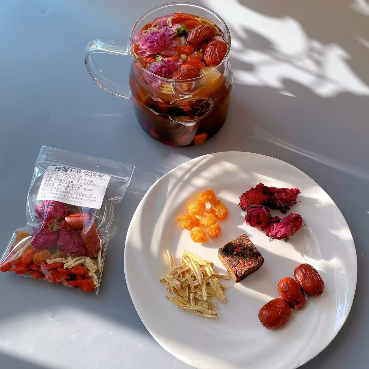 Longan Red Date Rose Goji Tea Blend with Rock Sugar and Ginger 40g Cold Brew Herbal Flower Tea specifications